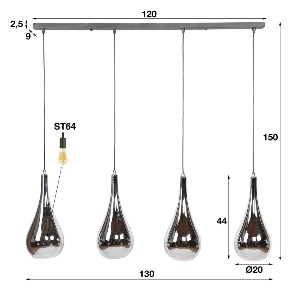 moderne hanglamp 4-lichts boven eettafel afbeelding 2