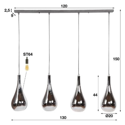 moderne hanglamp 4-lichts boven eettafel afbeelding 2