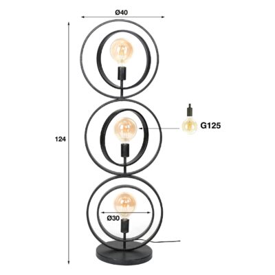 Davio 3-lichts vloerlamp charcoal afbeelding 2