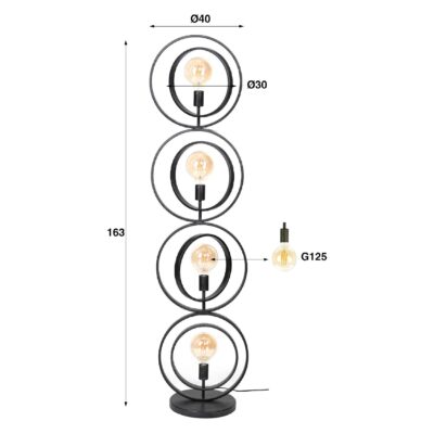Davio 4-lichts charcoal vloerlamp afbeelding 2