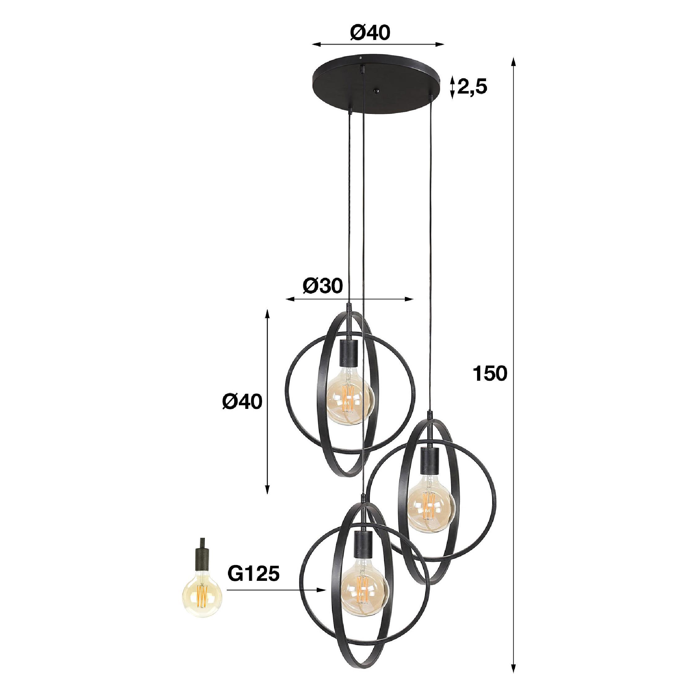 Davio 3-lichts hanglamp charcoal afbeelding 2