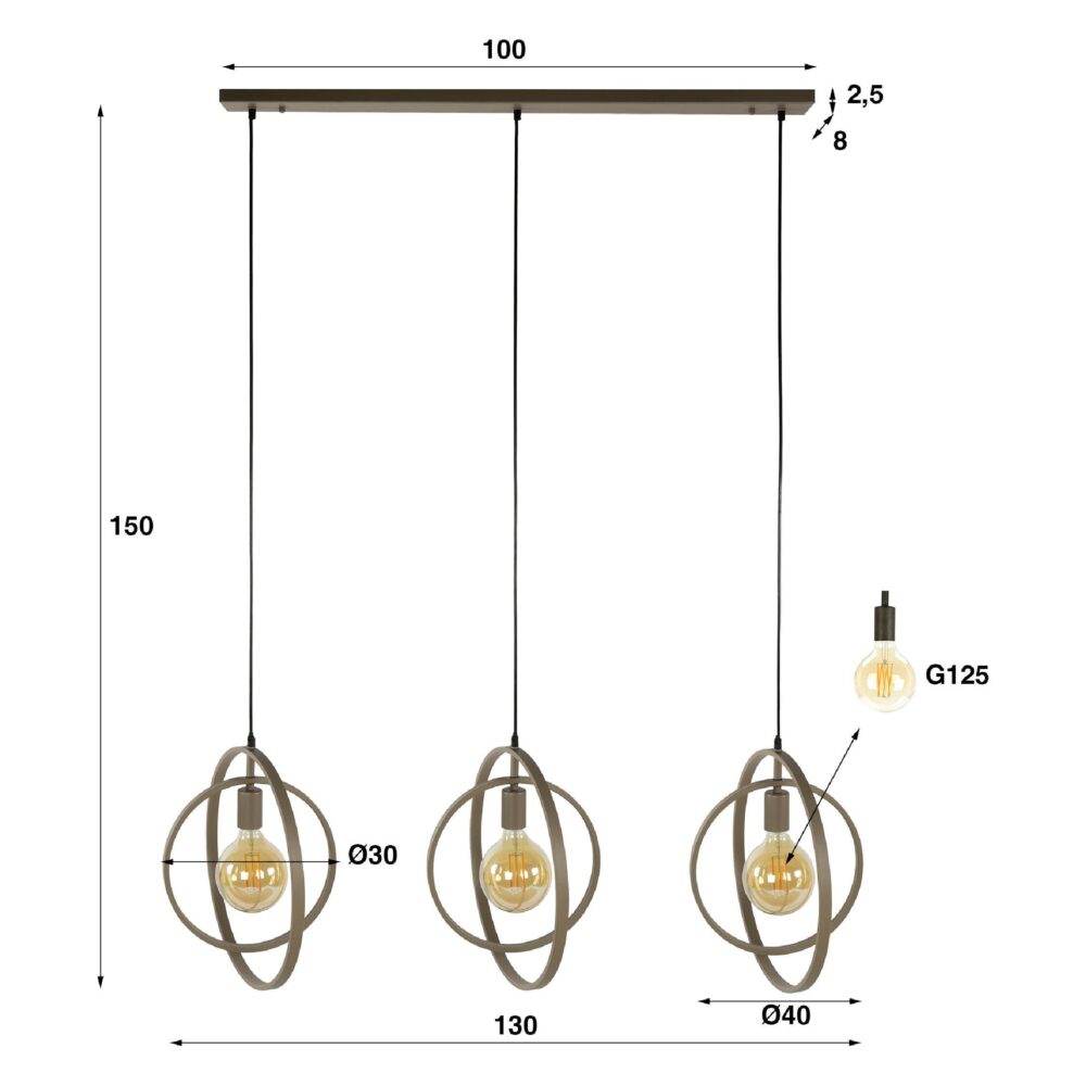 beige 3-lichts hanglamp Davio afbeelding 1