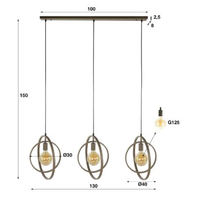 beige 3-lichts hanglamp Davio afbeelding 1