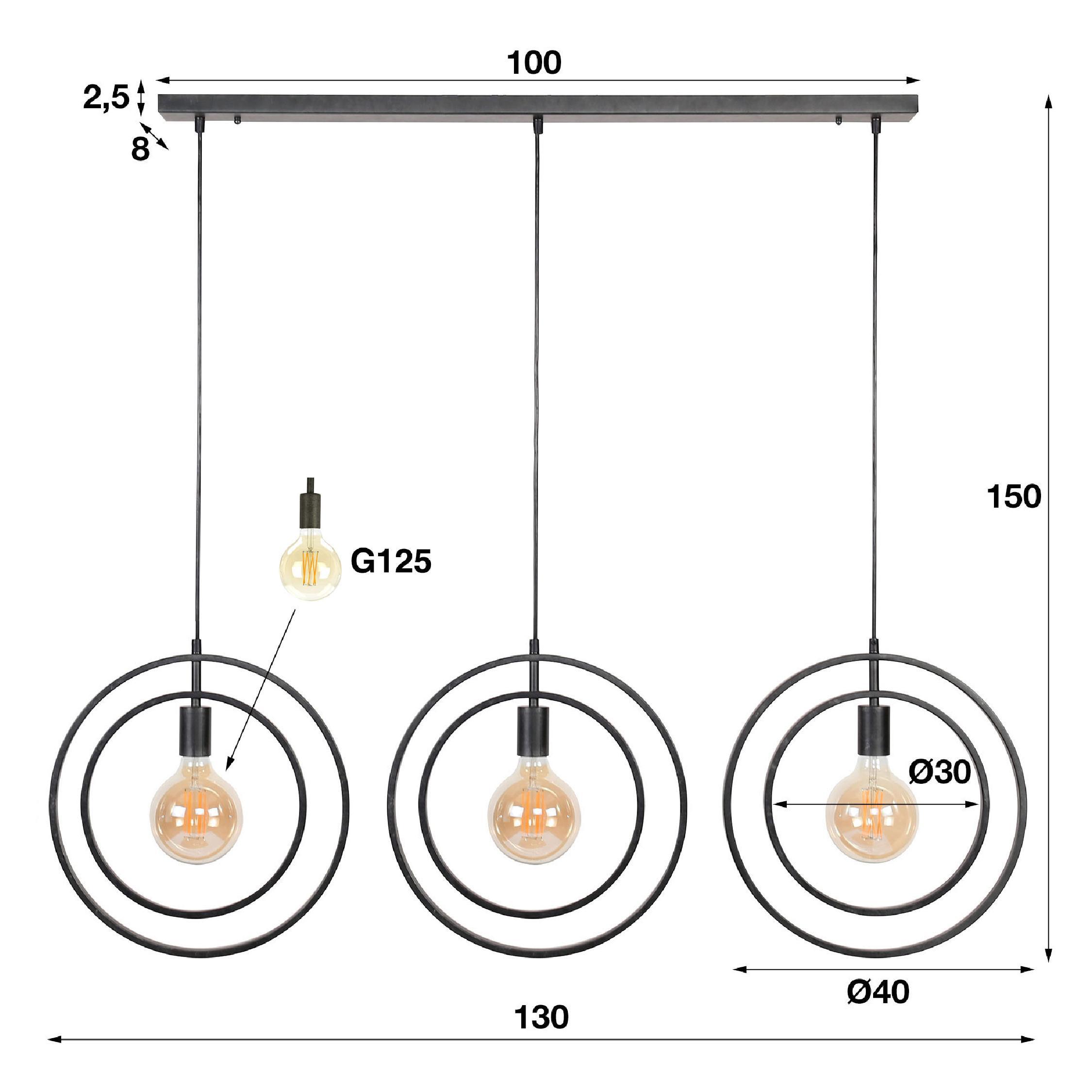 Davio 3-lichts hanglamp eettafel charcoal afbeelding 3