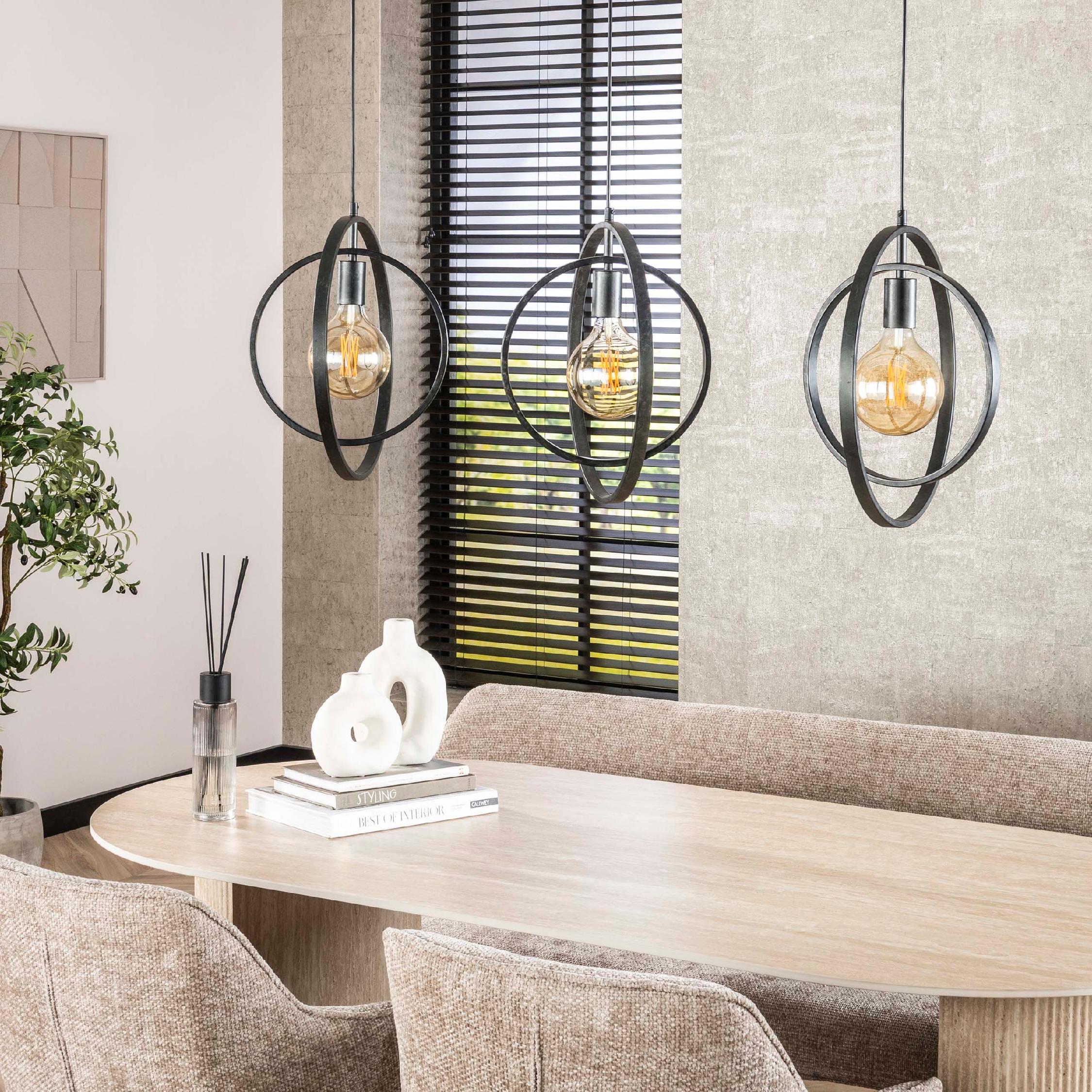 Davio 3-lichts hanglamp eettafel charcoal afbeelding 5