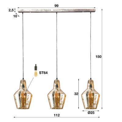 oud zilver 3-lichts hanglamp eettafel afbeelding 2
