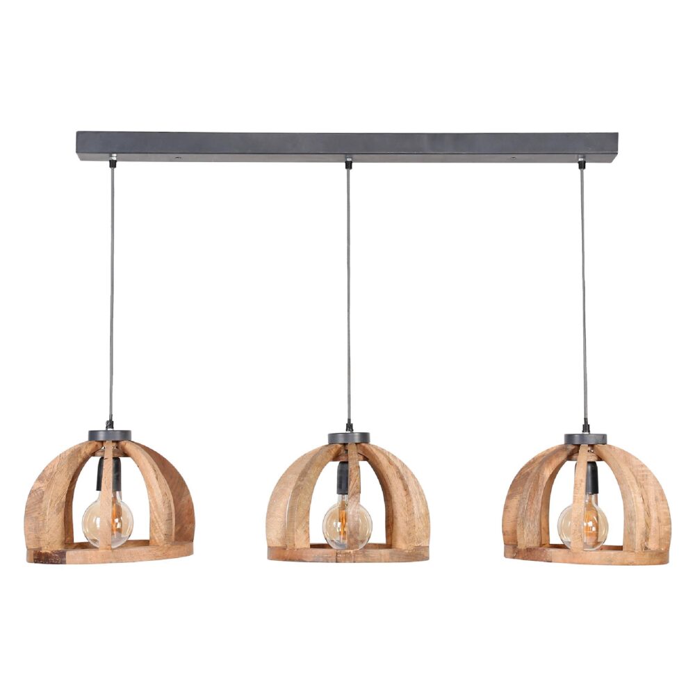Lenrik mangohouten 3-lichts hanglamp eetkamer afbeelding 1