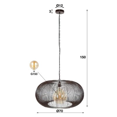 Sona zwarte ronde hanglamp 70 cm afbeelding 2