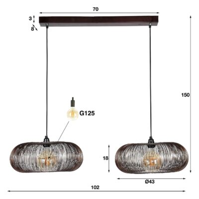 Sona 2-lichts zwarte nikkel hanglamp afbeelding 2