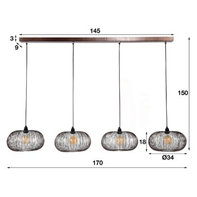 Sona 4-lichts eetkamer hanglamp zwart nikkel afbeelding 2