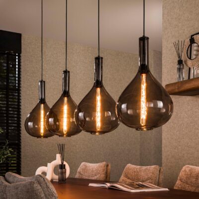 hanglamp 4-lichts smoke glas zwart afbeelding 3