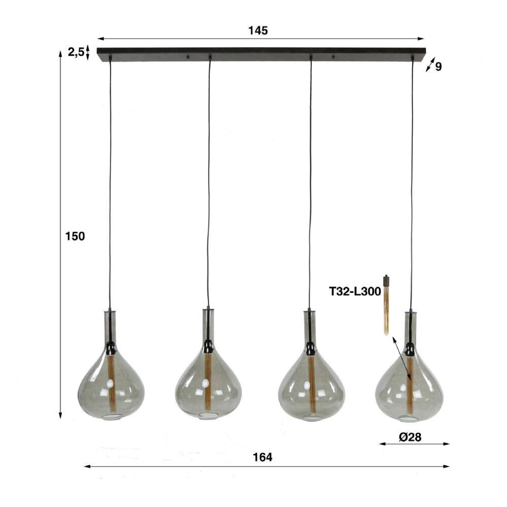hanglamp 4-lichts smoke glas zwart afbeelding 2