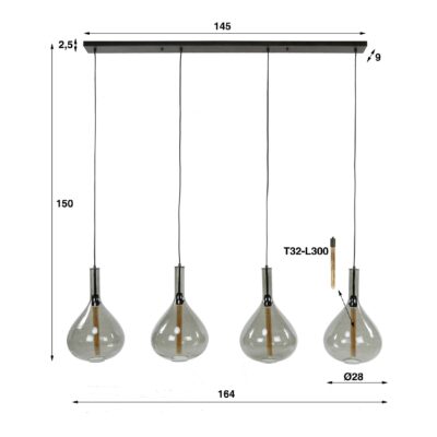 hanglamp 4-lichts smoke glas zwart afbeelding 2