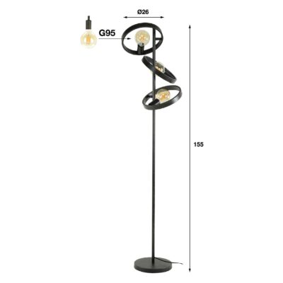 Envi industriële 3-lichts vloerlamp charcoal afbeelding 2