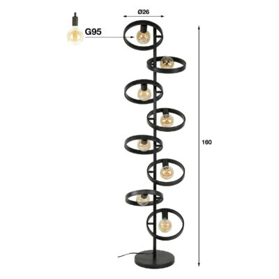 Envi industriële 8-lichts vloerlamp charcoal afbeelding 2
