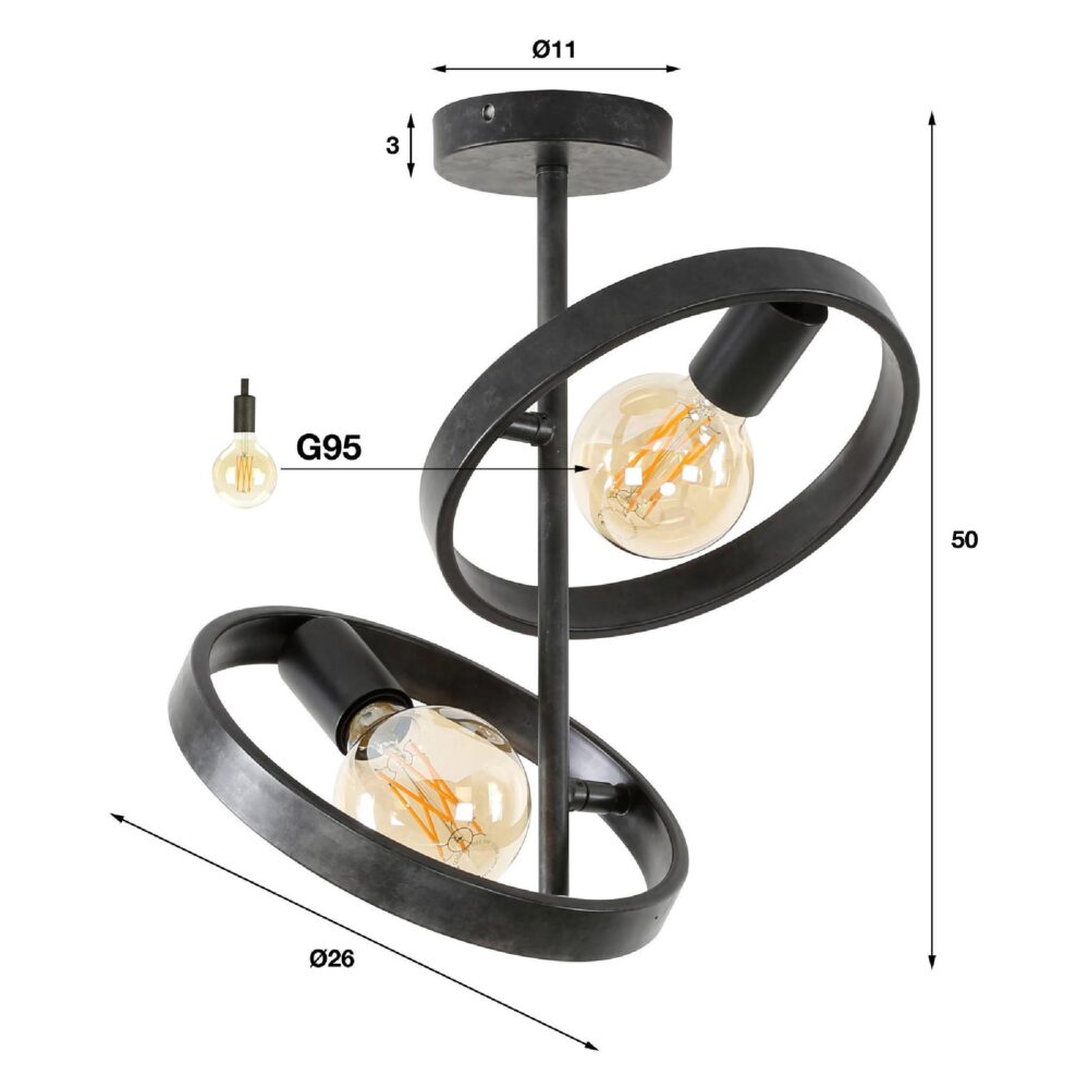 industriële plafondlamp Envi 2-lichts charcoal afbeelding 2