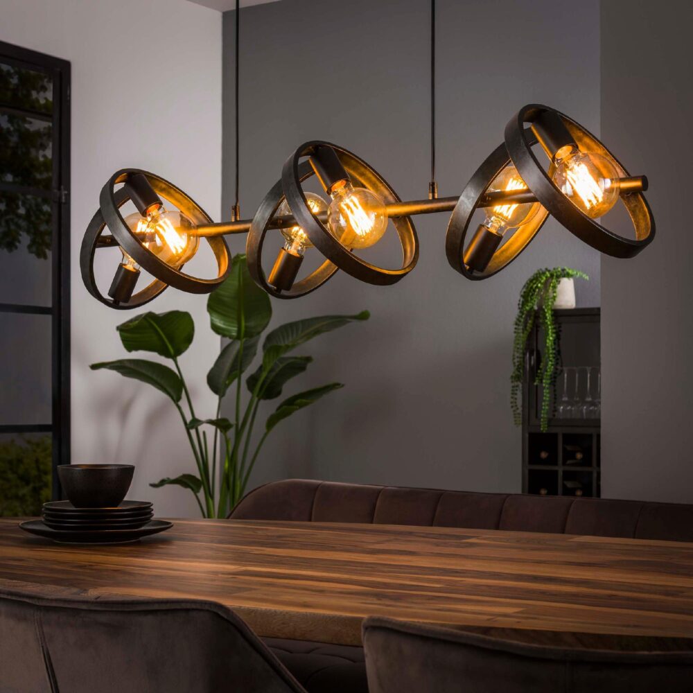 industriële eetkamer hanglamp Envi 6-lichts charcoal afbeelding 3