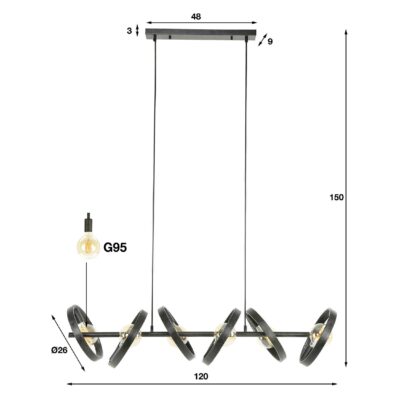 industriële eetkamer hanglamp Envi 6-lichts charcoal afbeelding 2