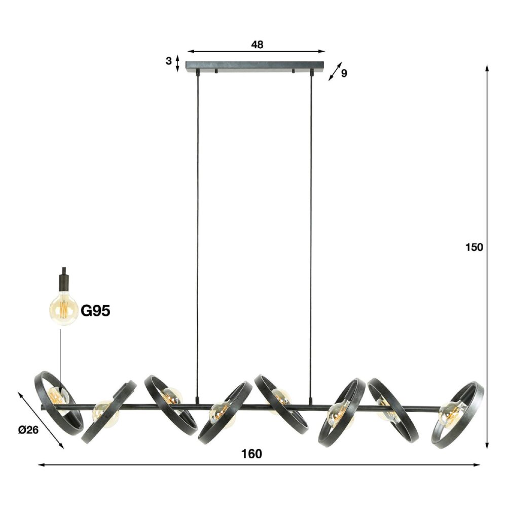 industriële eetkamerlamp 8 lichts Envi afbeelding 2