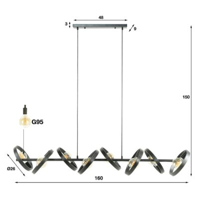 industriële eetkamerlamp 8 lichts Envi afbeelding 2