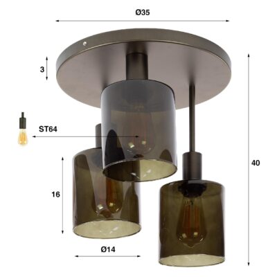 Vara plafondlamp 3 lichts donkerbruin afbeelding 2
