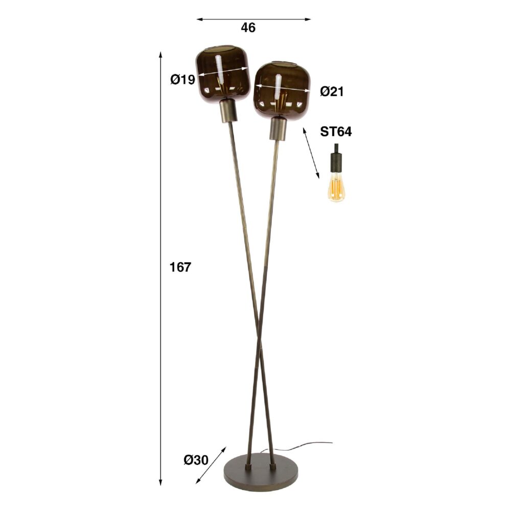 Nari 2-lichts vloerlamp E27 bruin afbeelding 2