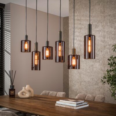 Vara 6-lichts hanglamp donkerbruin glas afbeelding 3
