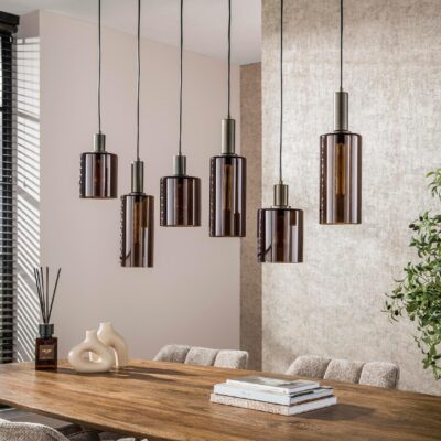 Vara 6-lichts hanglamp donkerbruin glas afbeelding 4