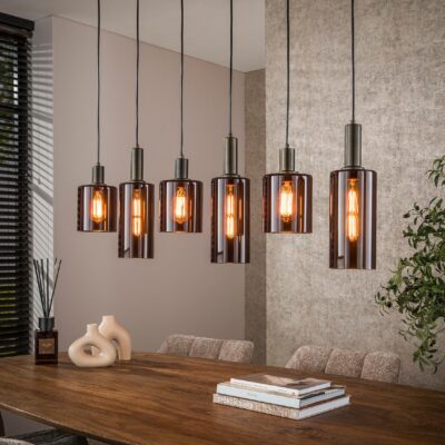 Vara 6-lichts hanglamp donkerbruin glas afbeelding 5