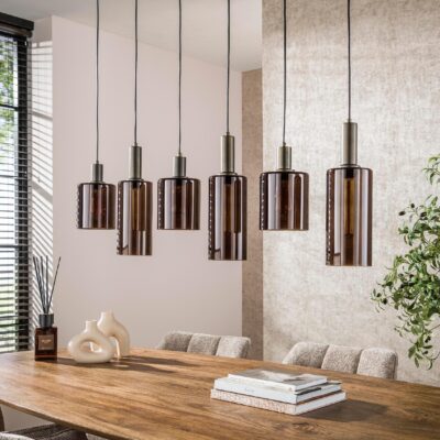 Vara 6-lichts hanglamp donkerbruin glas afbeelding 6
