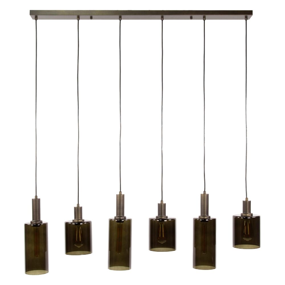 Vara 6-lichts hanglamp donkerbruin glas afbeelding 1