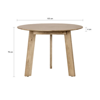eettafel 105 cm, eettafel, eettafel Lien, Lewis & Loft Eettafel Lien, ronde eettafel hout, eettafel 105 cm rond, ronde tafel van hout, mangohout eettafel,
