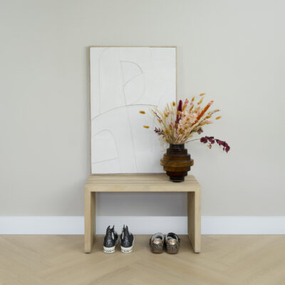 Halbankje, houten schoenenbankje, schoenenbankje, halbankje hout, schoenenbank, bankje,