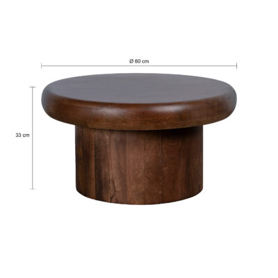 ronde Leke salontafel, tafel, salontafel van mangohout, salontafel rond, koffietafel, bruine salontafel rond,