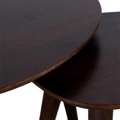Lela salontafels, mangohouten salontafel, salontafels in driehoekige vorm, salontafeltjes, salontafel set van mangohout, tafels, twee driehoekige tafeltjes, salontafel set van 2,