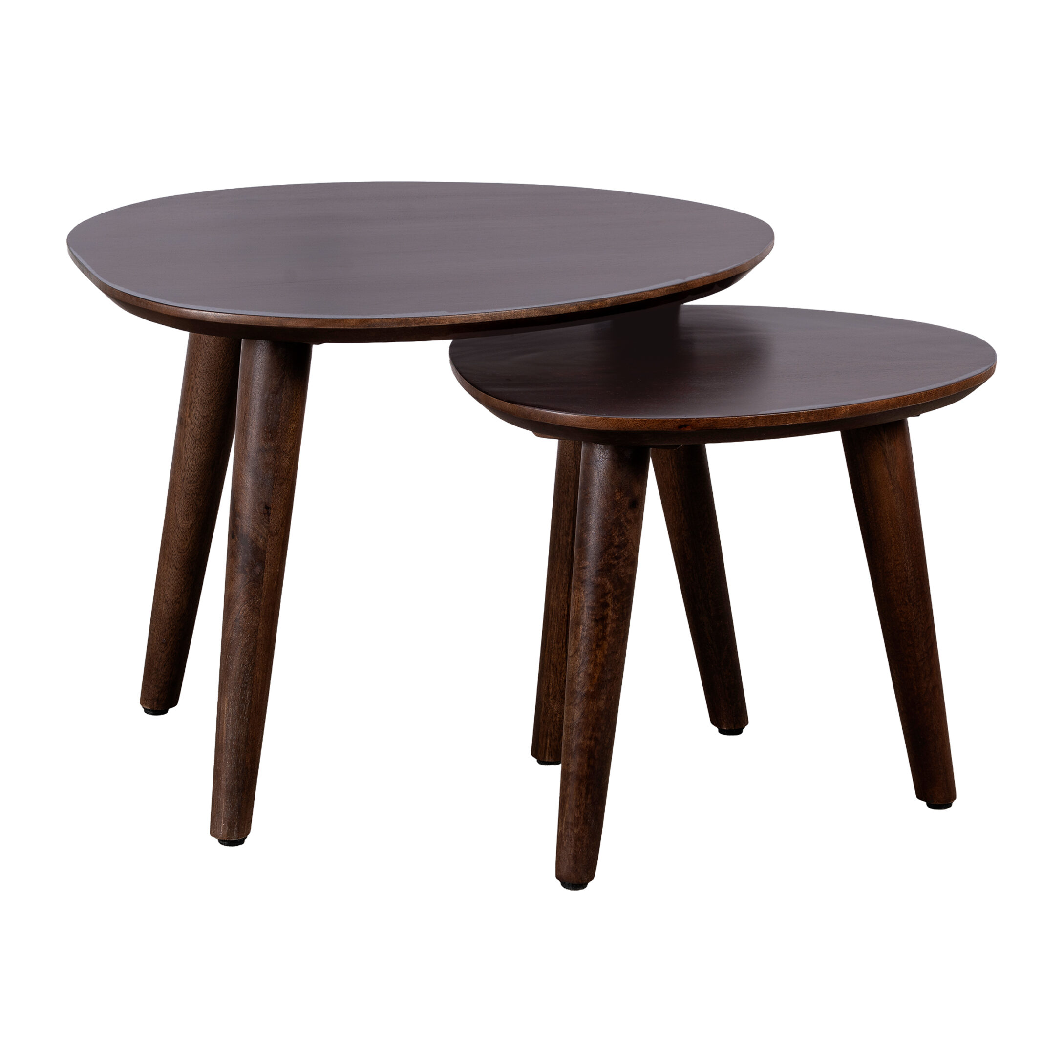 Lewis & Loft Salontafel Lela - Driehoekig - FSC-gecertificeerd mangohout - Walnoot bruin - Set van 2