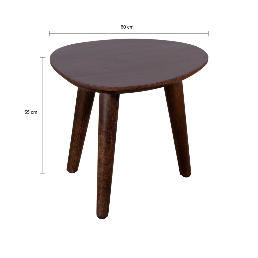 Lela salontafels, mangohouten salontafel, salontafels in driehoekige vorm, salontafeltjes, salontafel set van mangohout, tafels, twee driehoekige tafeltjes, salontafel set van 2,