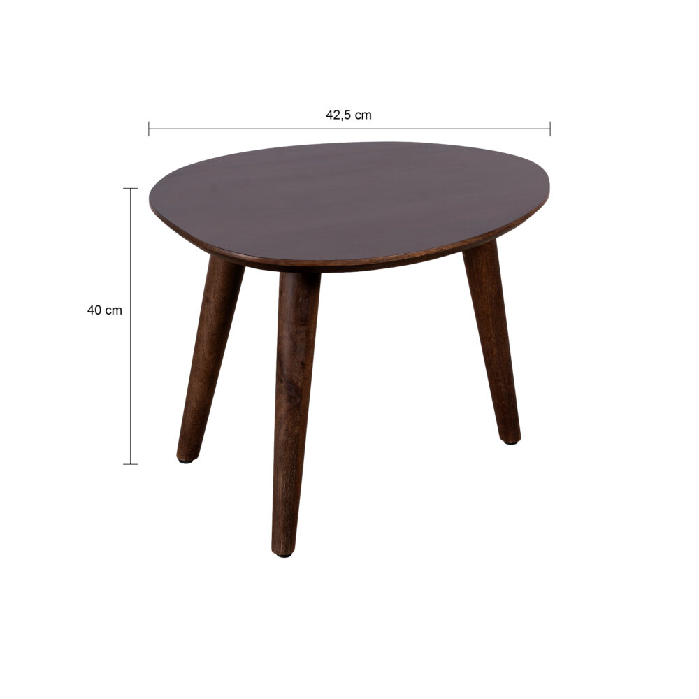 Lela salontafels, mangohouten salontafel, salontafels in driehoekige vorm, salontafeltjes, salontafel set van mangohout, tafels, twee driehoekige tafeltjes, salontafel set van 2,