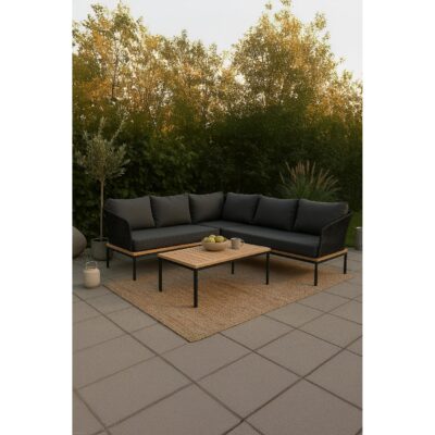 zwarte aluminium hoek loungeset tuin met tafel afbeelding 3
