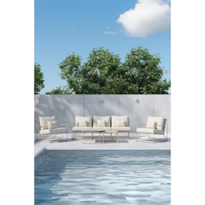 4-delige beige tuin loungeset met kussens afbeelding 7