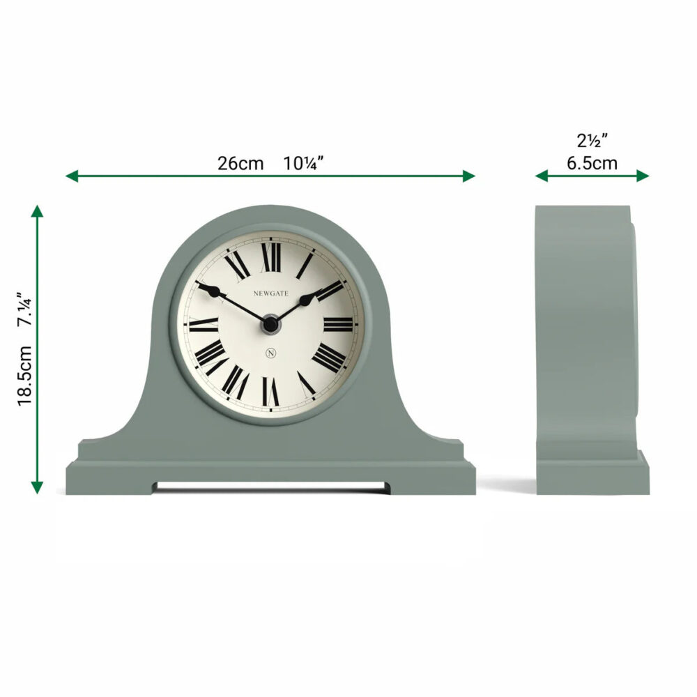 Newgate Broadway mantel clock in asparagus green