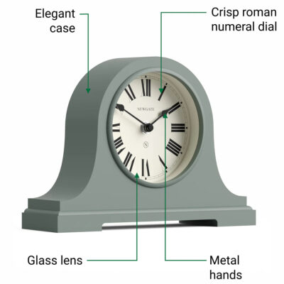 Newgate Broadway mantel clock in asparagus green
