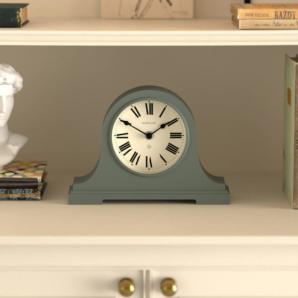 Newgate Broadway mantel clock in asparagus green