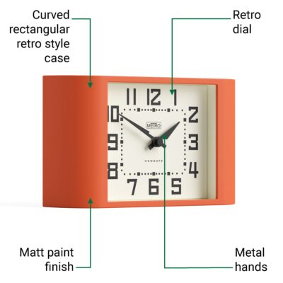 Newgate Mini Metro mantel clock in Pumpkin Orange