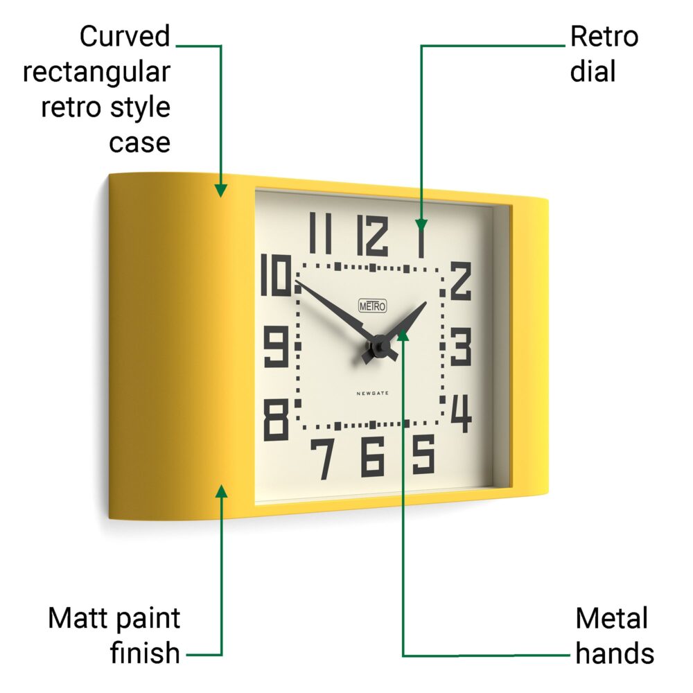 Newgate Metro wall clock in Yellow