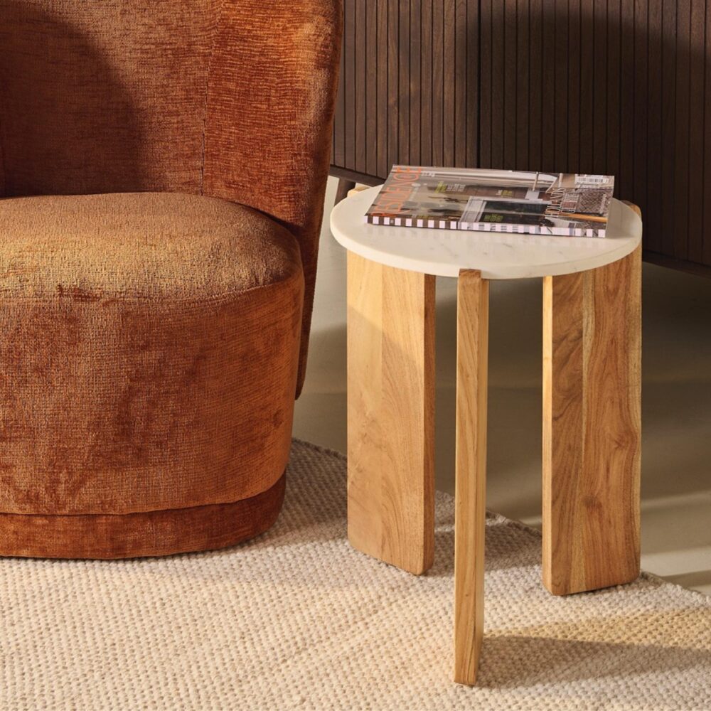 marmeren bijzettafel Frion rond lichtbruin afbeelding 6