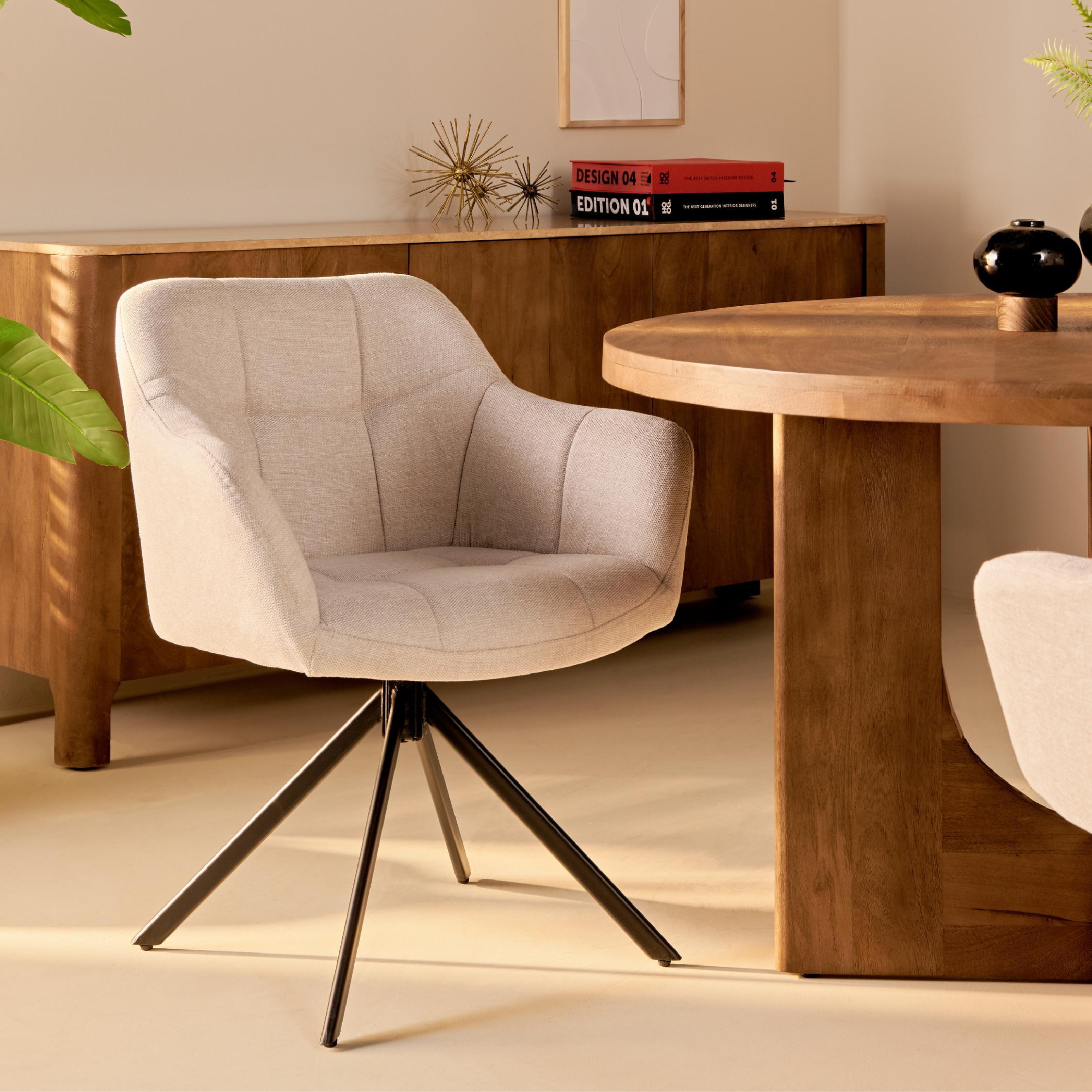 draaibare eetkamerstoel Lune beige linnen afbeelding 9