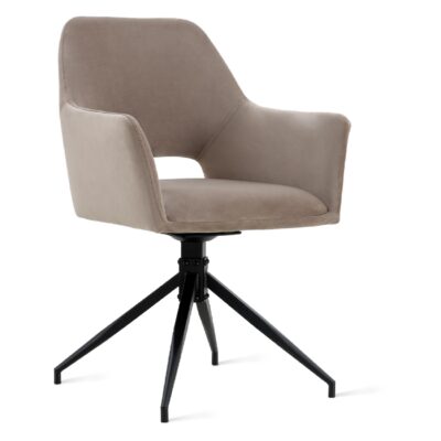 Savi taupe velvet draaibare eetkamerstoelen met armleuningen afbeelding 3