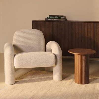 beige bouclé loungestoel afbeelding 7