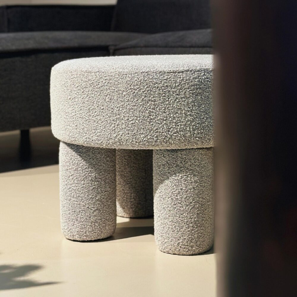 bouclé poef rond beige afbeelding 5